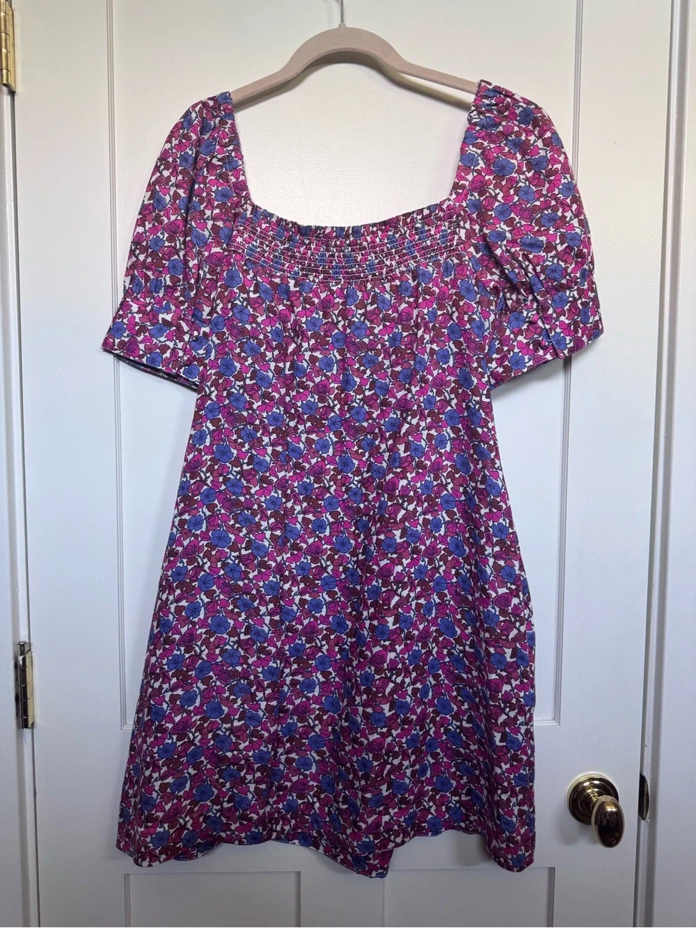 J Crew Women’s Floral Smocked Square-Neck Dress in Purple